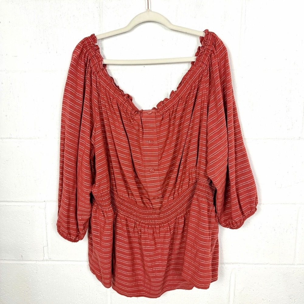 Lane‎ Bryant Off Shoulder Peplum Peasant Top Cottage Bohemian Smocked Ruffle 28
